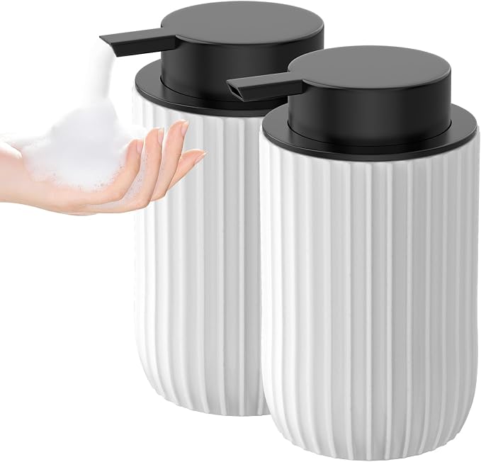 Ceramic Foaming Hand Soap Dispenser 2Pack，12 oz Bathroom Soap Dispensers， by POSOSTO