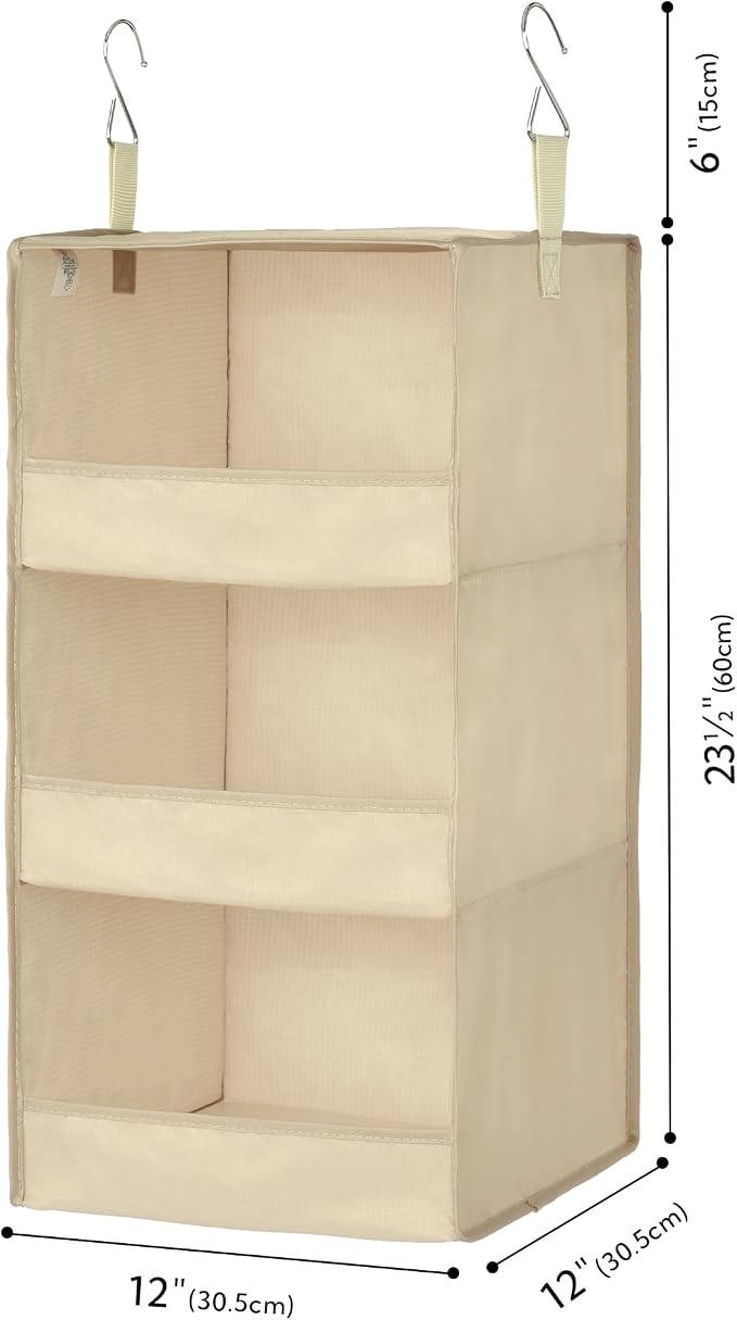 GRANNY SAYS 3-Shelf Hanging Closet Organizer, Khaki Closet Storage Hanging - Image 3