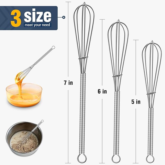 Eddeas Small Whisk Stainless Steel, Mini wire whisk 3 Pieces, 6in & 7in Tiny - Image 4