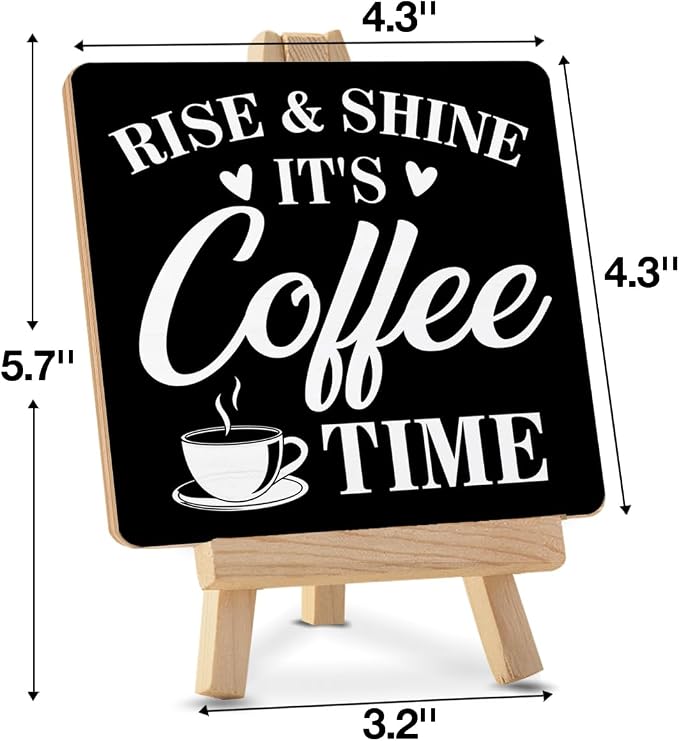 Coffee Bar Decor, Rise and Shine It's Coffee Time Wood Sign - Image 2