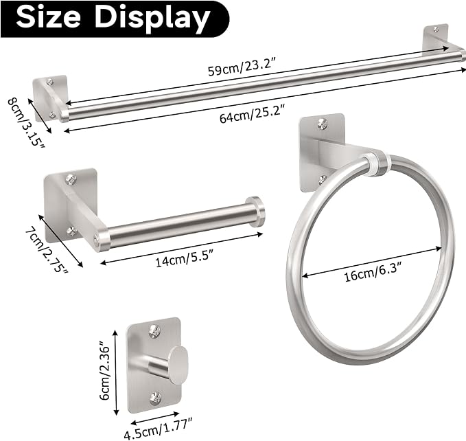 Brushed Nickel Bathroom Accessories Set, KLJKPA 4 Pieces Bathroom Hardware Set - Image 7