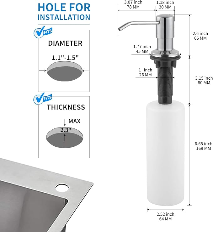Built in Soap Dispenser for Kitchen Sink, Chrome Stainless Steel Countertop - Image 2