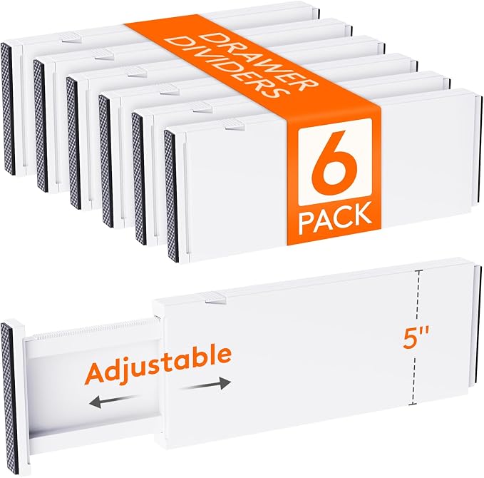 Lifewit 6 Pack 5" High Drawer Dividers 34-56cm/13.5-22" Adjustable Drawer by Lifewit