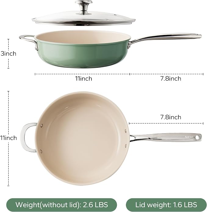 Redchef Ceramic Saute Pan with Lid, Nonstick Deep Frying Pan, 5QT Jumbo Cooker - Image 8