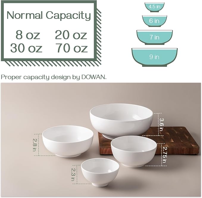 DOWAN Serving Bowls, Mixing Bowl Set, 70/30/20/8 Ounces Mixing Bowls - Image 3