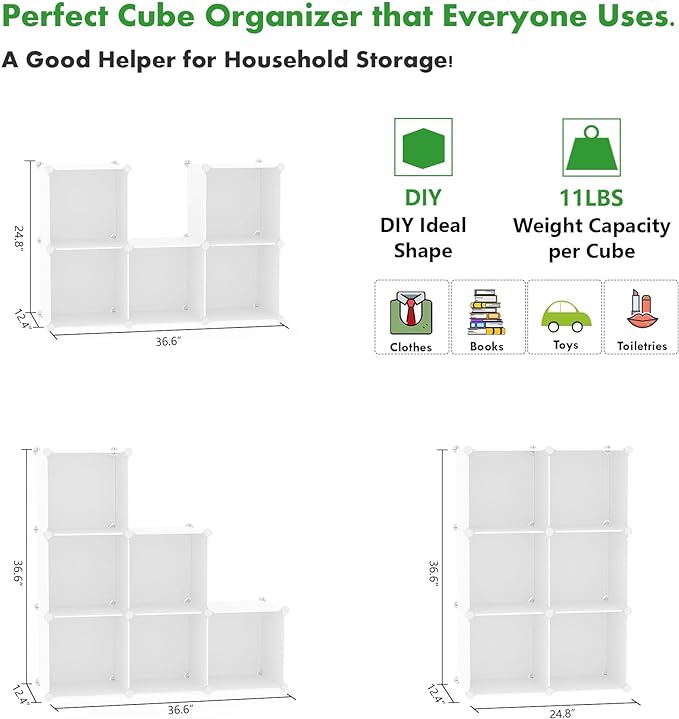 C&AHOME 6-Cube Storage Organizer, Stackable Storage Cubes Shelves, Portable - Image 6