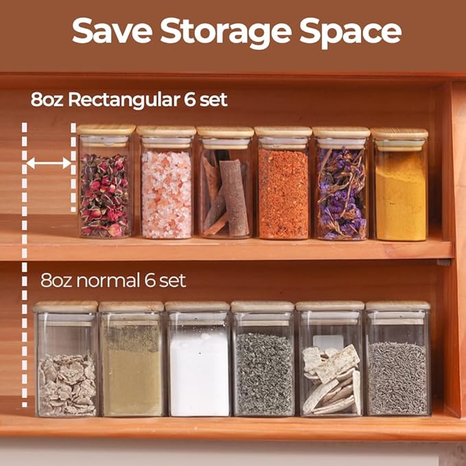 Comsaf Spice Jars with Label，8 oz Small Glass Jars with Lids, Rectangle Glass - Image 4
