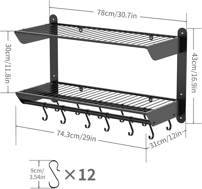 Taozun Pot Rack Wall Mounted 30 Inch, 2-Tier Heavy Duty Pot and Pan Hanging - Image 6