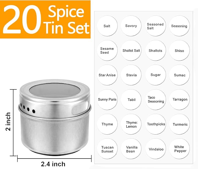 Bekith 20 Pack Magnetic Spice Jars, Magnetic Spice Containers - Image 2