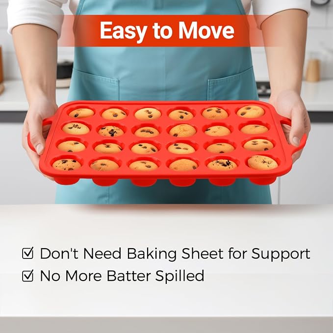 CAKETIME Silicone Mini Muffin Pan, Metal Reinforced Frame 24 Cups Mini Muffin - Image 3
