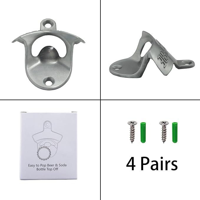 4 PCS Bottle Opener Wall Mounted Stainless, Antique Silver Rust-free Screw in - Image 4