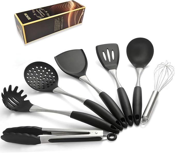 Premium Black Silicone Cooking Utensils Set by Unknown