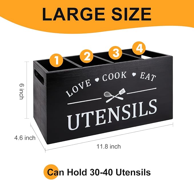Black Farmhouse Utensil Holder for Kitchen Counter Extra Large Cooking Utensil - Image 6
