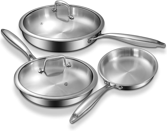 Tri-Ply Stainless Steel Frying Pans Set by EWFEN