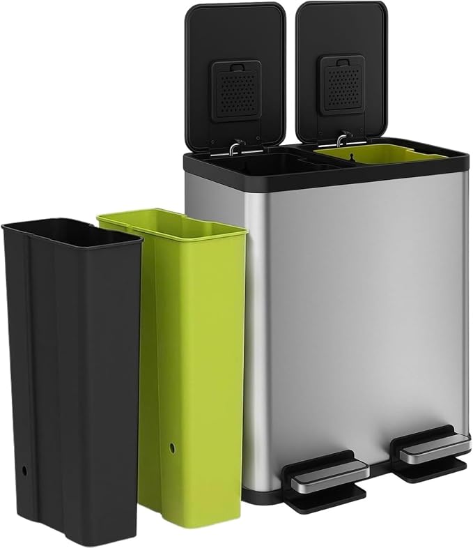 Simpli-Magic 16 Gallon Dual Compartment Step Trash Can – Kitchen Garbage Can by Simpli-Magic