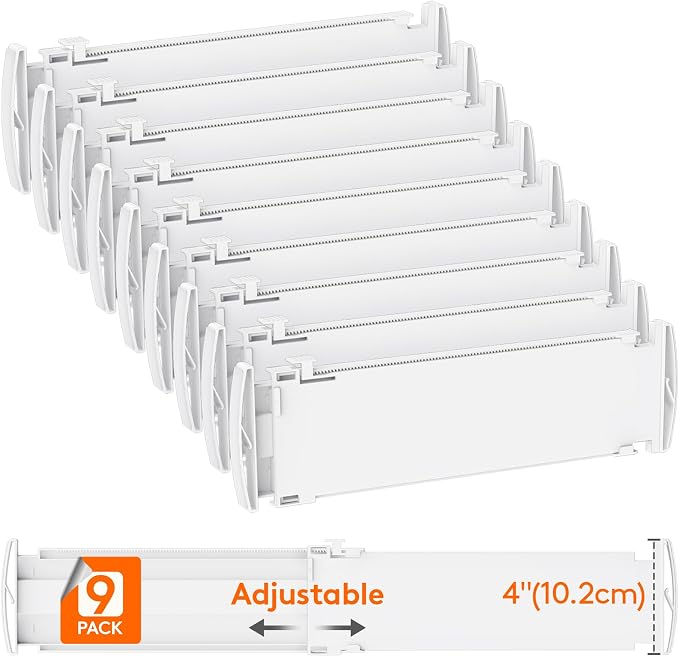 Lifewit 4" Tall 9 Pack Drawer Dividers, 35-56.5cm/13.8-22.2" Expandable Drawer by Lifewit