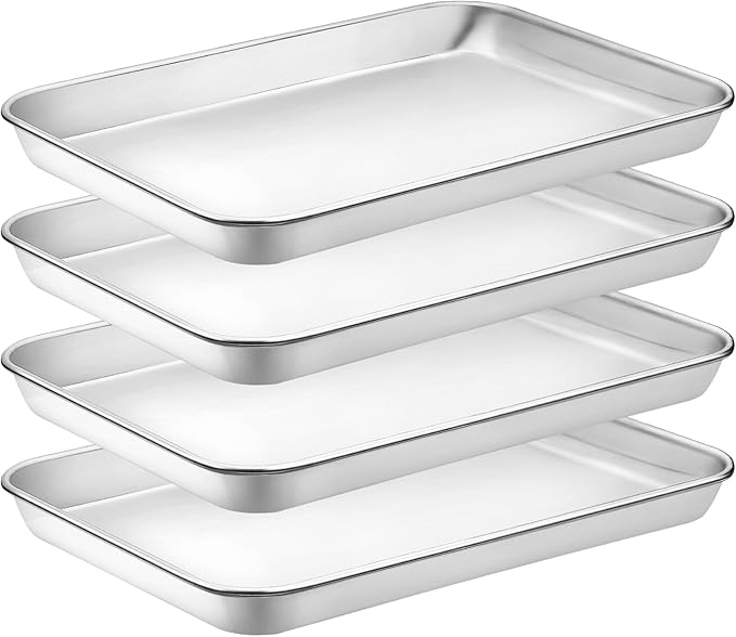 Quarter Sheet Pan Set of 4, CEKEE Stainless Steel Baking Sheet & Cookie Sheets by CEKEEBakingEasilyHappily