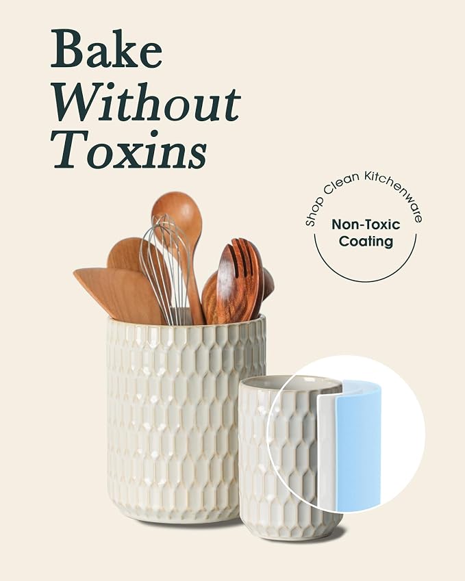 Utensil Holder, 7.5"+5.3" Ceramic Kitchen Utensil Holder - Image 6