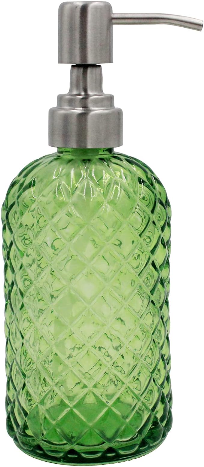16 oz Diamond Pattern Glass Soap Dispenser, Kitchen and Bathroom Refillable by SDlumeiy