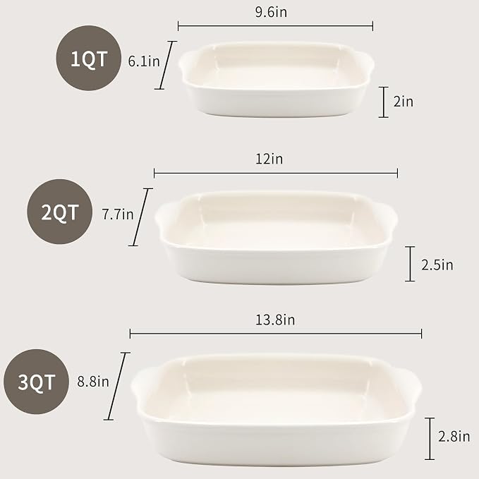 3-Pack Ceramic Baking Dishes Set, Heavy-Duty Oven-Safe Stoneware, Deep - Image 3