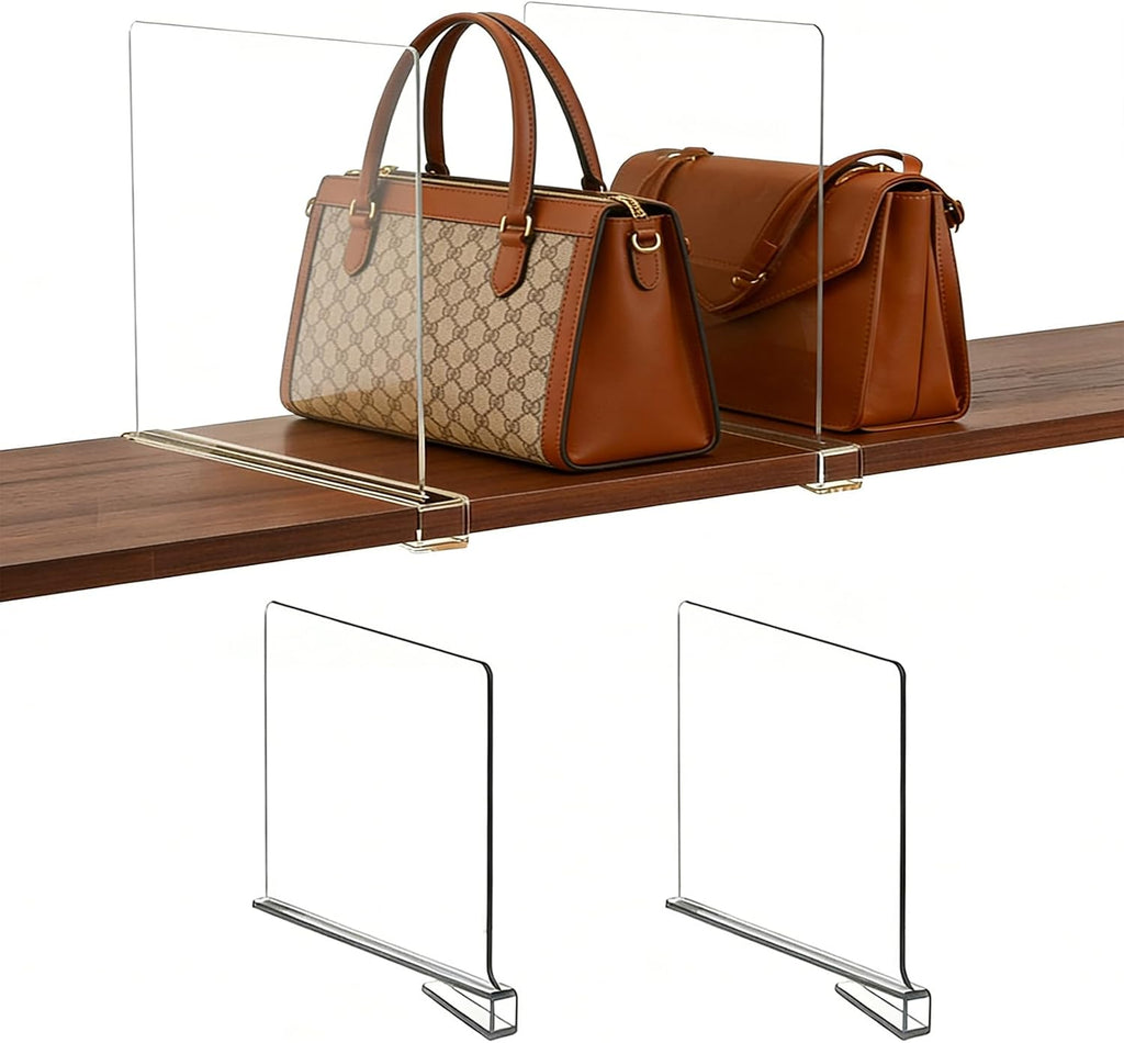 2 Pack Shelf Divider for Closet Acrylic, Clear Purse Organizer for