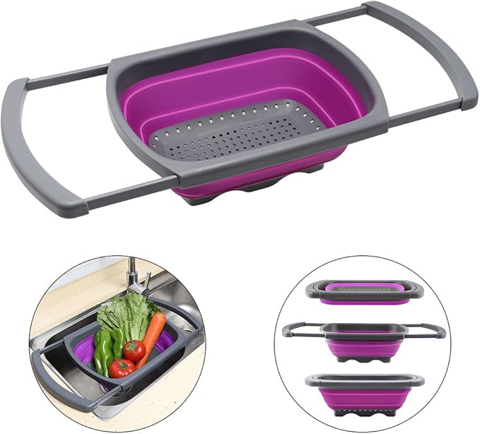 Qimh Collapsible Colander, Kitchen Colander Set Over Sink Strainer - Image 9