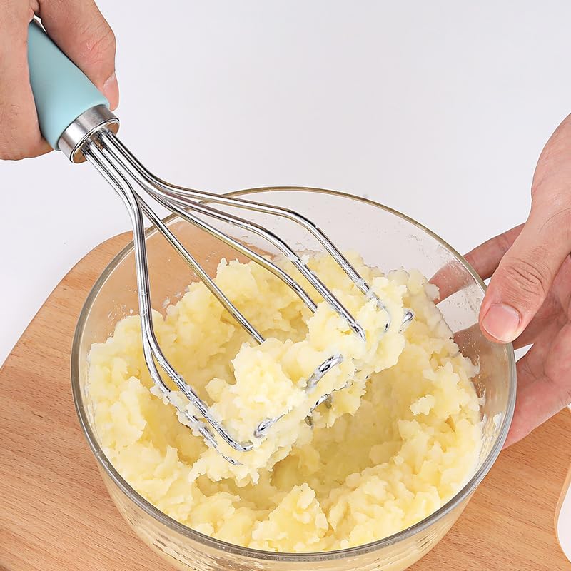 2in1 Potato Masher Kitchen Food Tongs Set - Heavy Duty Stainless Steel