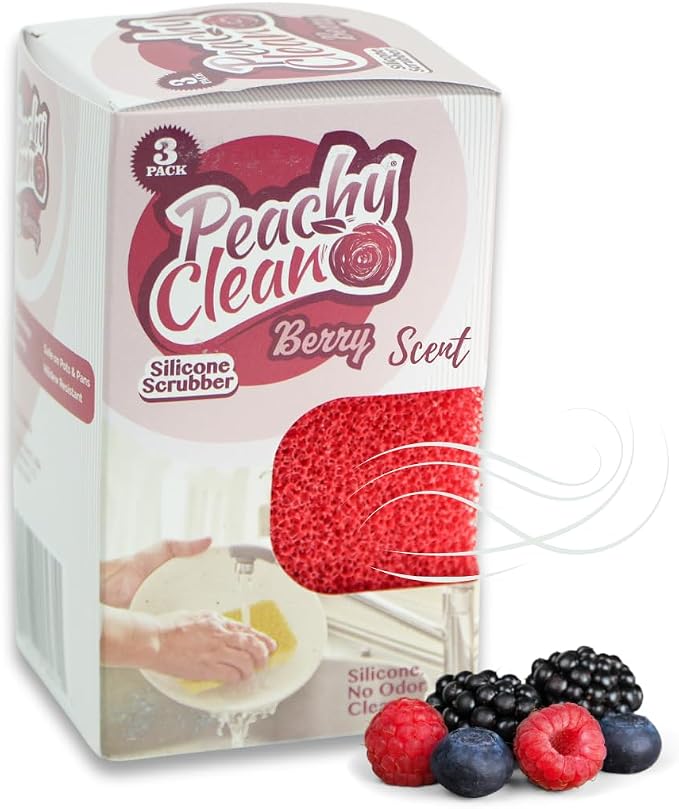 Peachy Clean Silicone Dish Sponge Scrubbers, Fresh Berry Scent, Non-Scratch - Image 2