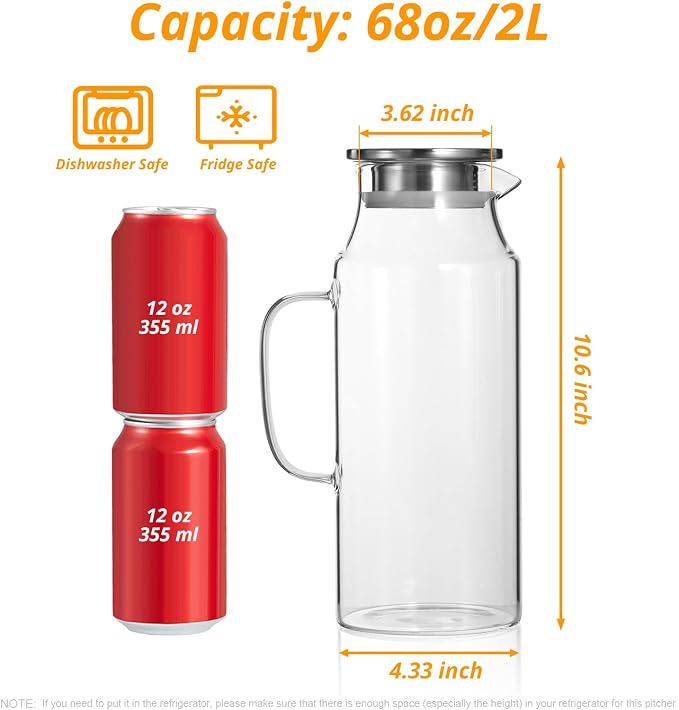 2 Liter 68 oz Glass Pitcher - Image 2