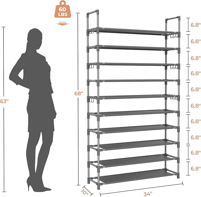LANTEFUL Tall Shoe Rack 10 Tier Shoe Organizer Large Shoe Shelf - Image 3