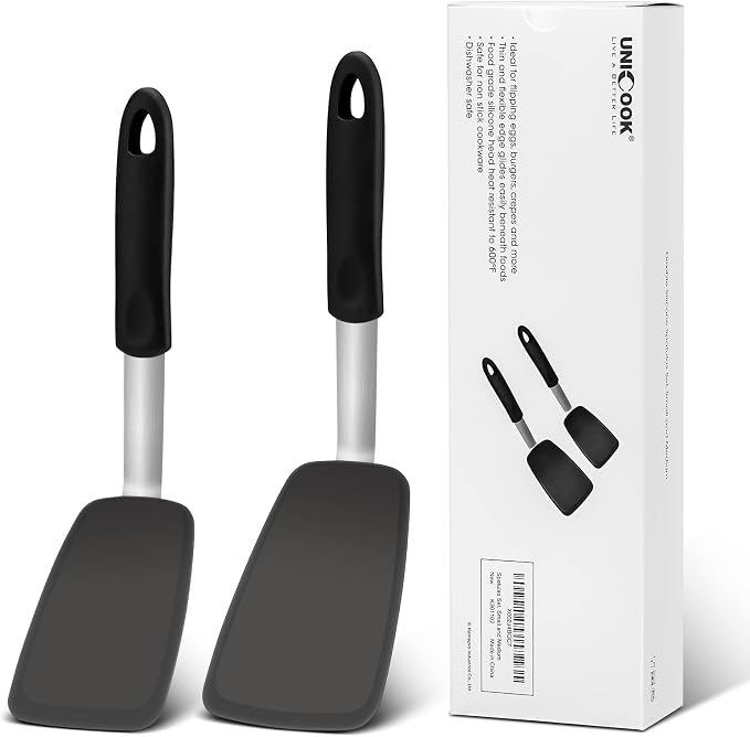 Unicook Flexible Silicone Spatula Turner 2 Pack, 600°F Heat Resistant Spatula by UNICOOK