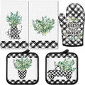 5 Pcs Buffalo Plaid Oven Mitts Pot Holders Dish Towels Set Including