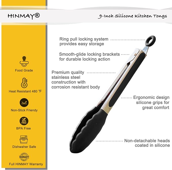 HINMAY 9-Inch Serving Tongs Silicone Tongs - Image 2