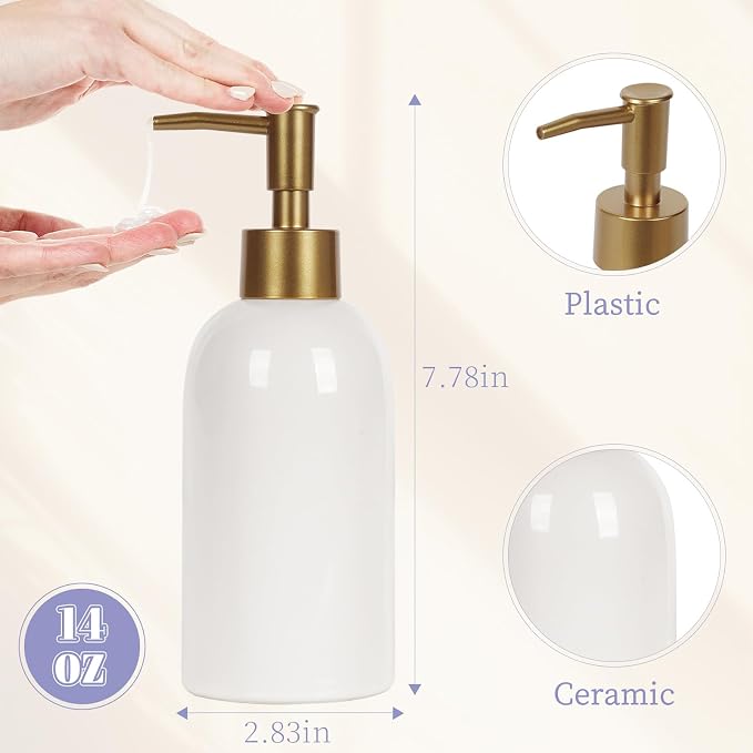 Natheeph 14OZ Ceramic Soap Dispenser Ceramic Soap Pump Dispenser Can Fill Liquid - Image 2