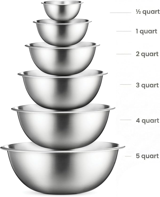 FineDine Stainless Steel Mixing Bowls Set, Dishwasher Safe, 6 Piece Metal - Image 2