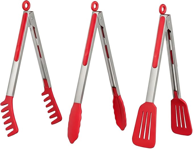 HST Tongs for Cooking with Silicone Tips, Non Stick Kitchen Tongs with Silicone by HST