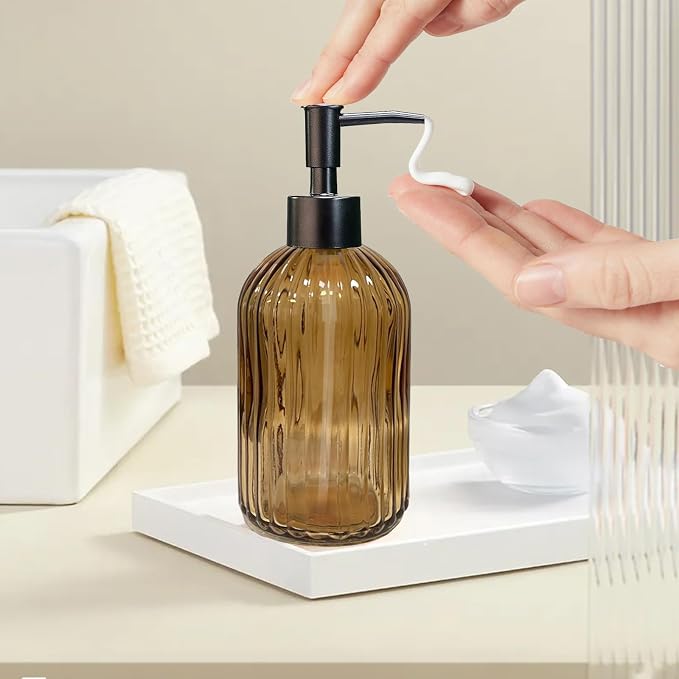 14Oz Black Pump Glass Soap Dispenser, - Image 4