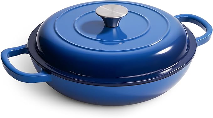 3 Quart Enameled Cast Iron Braiser, Non Stick Enameled Cast Iron Skillet by Fijinhom