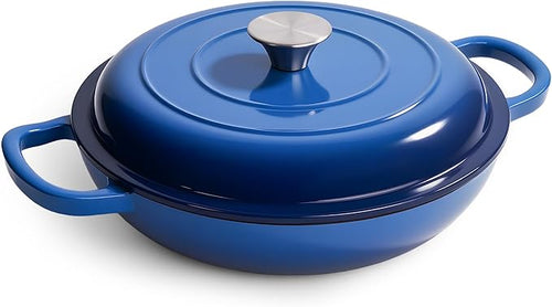 3 Quart Enameled Cast Iron Braiser, Non Stick Enameled Cast Iron Skillet by Fijinhom