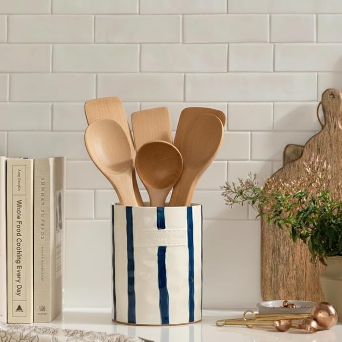 JIEMEI HOME Kitchen Utensil Holder, 7.2" Ceramic Stable Utensil Crock - Image 8