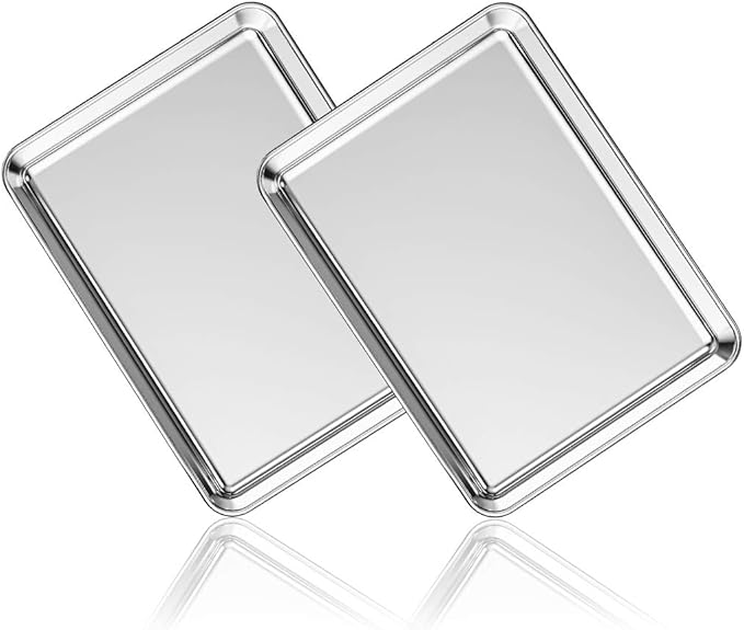 Stainless Steel Baking Sheet Set of 2, Deedro Cookie Sheet Metal Baking Pan by Deedro