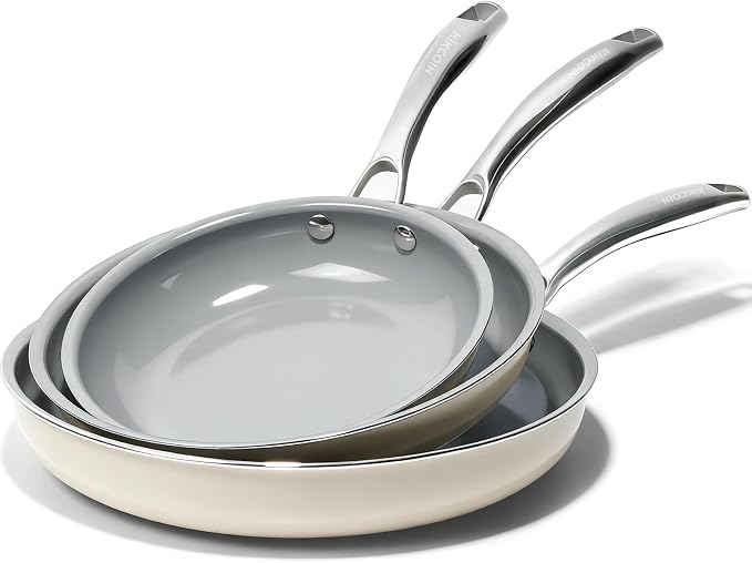 Kikcoin Non Stick Frying Pans, 3 Pack Ceramic Frying Pan by Kikcoin