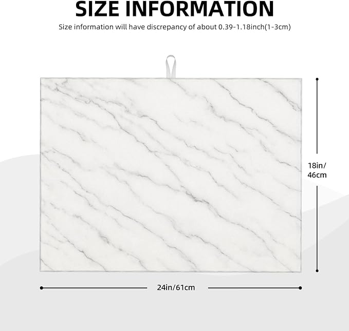 Marble White Dish Drying Mats for Kitchen Counter, Large 18"x24" Dish Mats for - Image 3