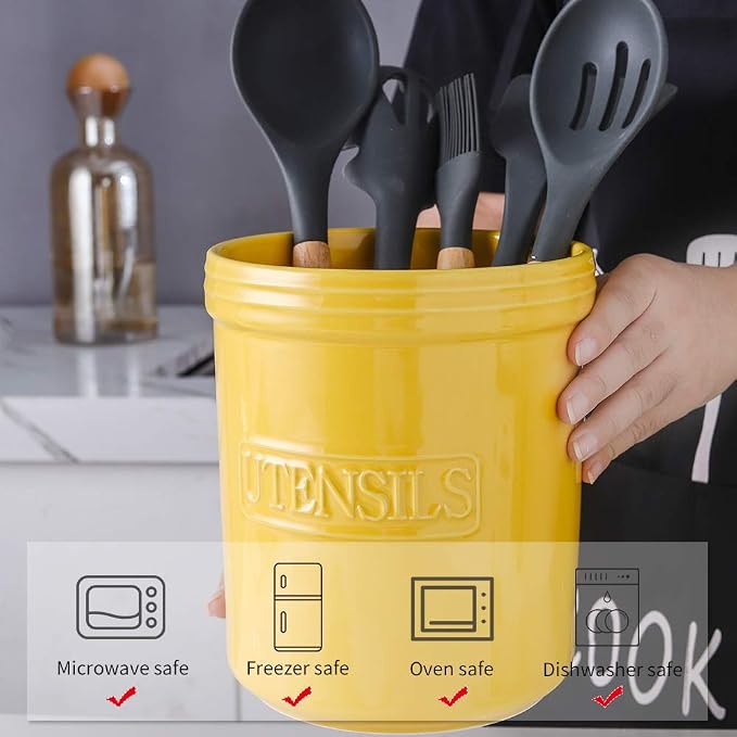 KOOV Cooking Utensil Holder, Large Ceramic Utensil Crock, Deep and Stable - Image 6