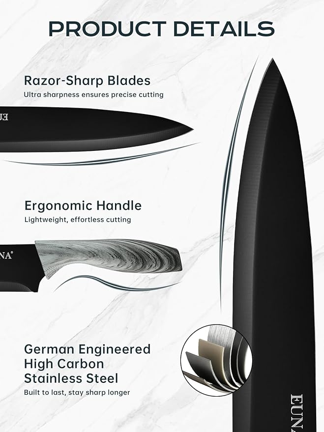 EUNA Knife Block Set, German High-Carbon Stainless Steel Knife Sets - Image 3