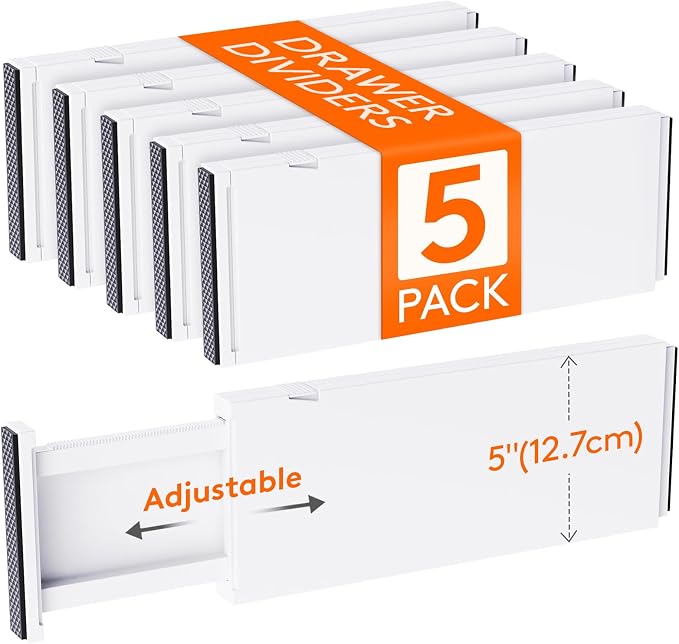 Lifewit 5 Pack 5" High Drawer Dividers 34-56cm/13.5-22" Adjustable Drawer by Lifewit