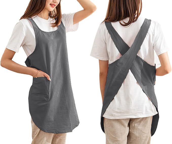 Cotton Cross Back Aprons Solid Color Cooking Kitchen Garden Smock by Caatoor
