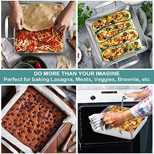 P&P CHEF Beer Can Chicken Holder with Roasting Pan Set, Square, 4Pcs