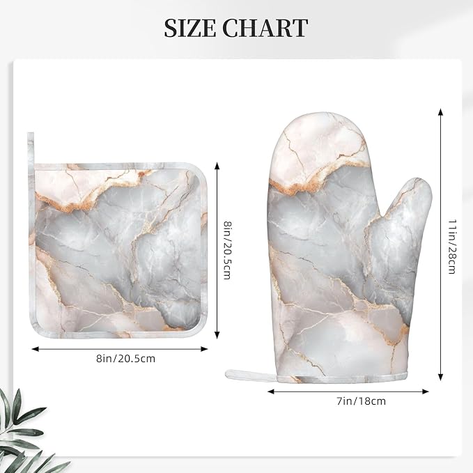 Oven Mitts and Pot Holders Gray Pastel Pink Marble Absstract Silicone Kitchen - Image 3