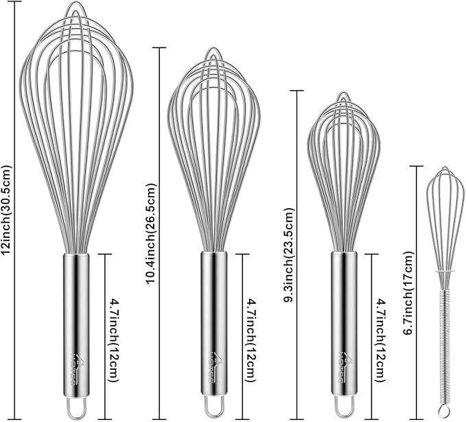 HOTEC 4 Pieces Stainless Steel Whisks Set Wire Whisk Balloon Whisk Egg Beater - Image 9